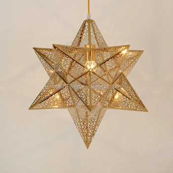 Golden Star Lighting Lamp Iron Pierced Pendant Chandelier Golden Star Lighting Lamp Iron Pierced Pendant Chandelier Decoration Ceiling Light