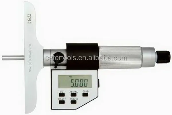 Vernier Depth Gauge Micrometer Type Depth Micrometer 0~100mm 4inch/0~150mm 4inch High Accuracy Depth Micrometer with Flat Probe Interchangeable Rod 0.01mm 100mm 