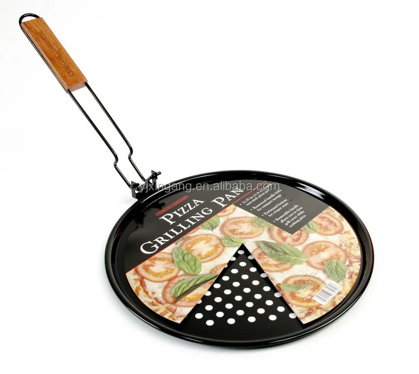 Detachable Folding Wood Handle Iron Pizza Pan With Holes Buy Pizza