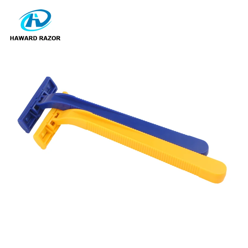 

Cheap plastic twin blade razor stainless steel shaving razor blade disposable, Yellow, blue, purple or customized