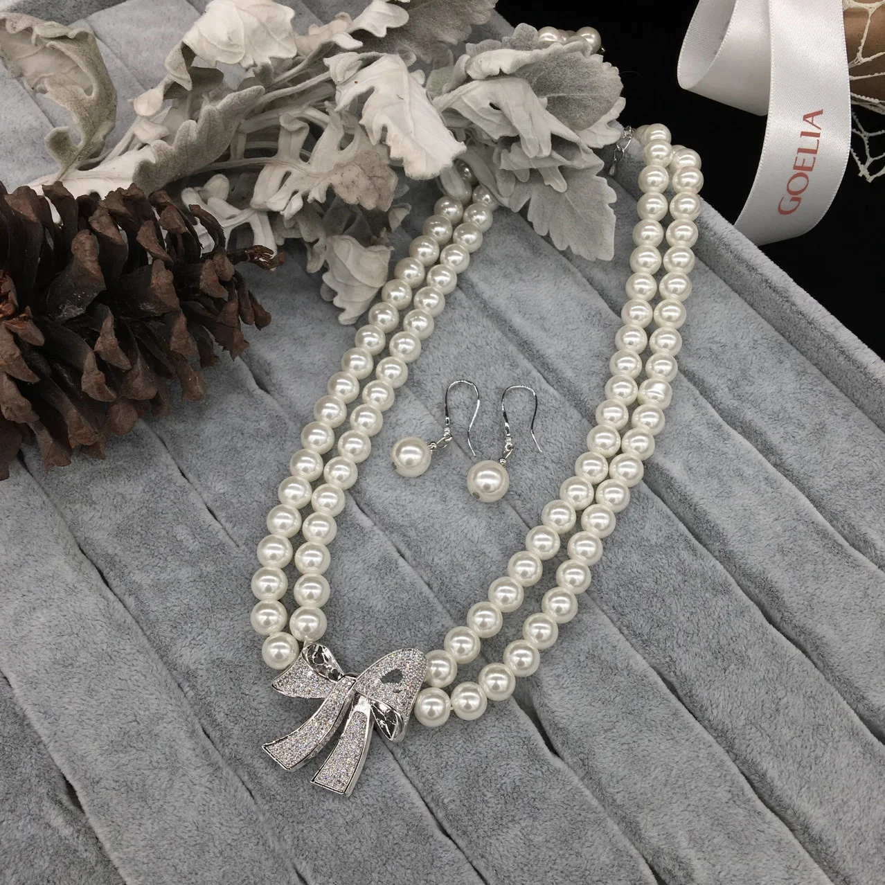 Stylish Pearl Glass 18K Silver Plated Zircon Necklace With Collana
