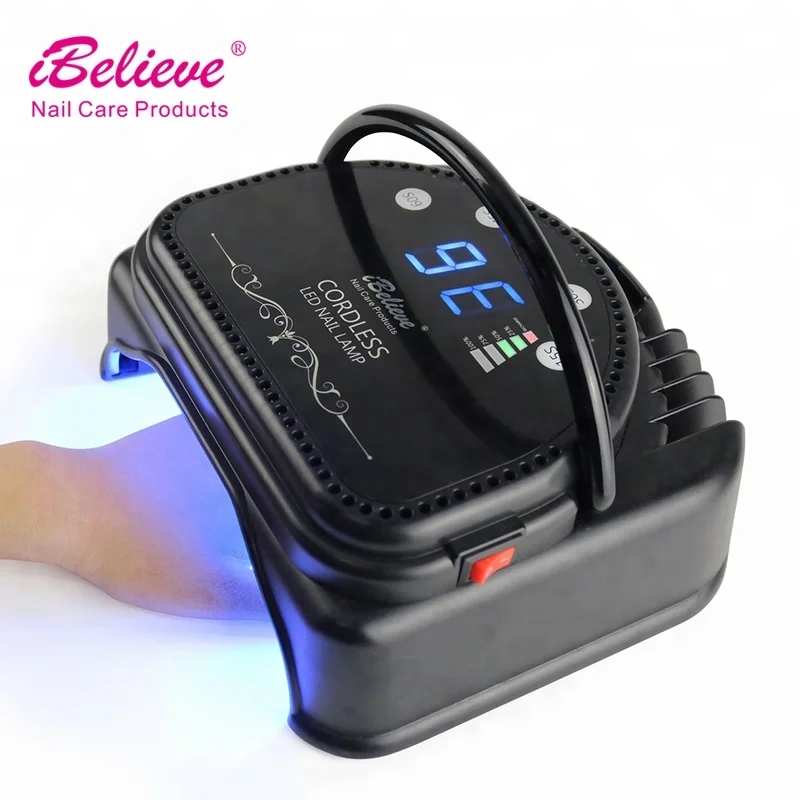 

iBelieve Aluminium alloy shell 64W cordless rechargeable pro cure led nail lamp with 32pcs leds and portable handle