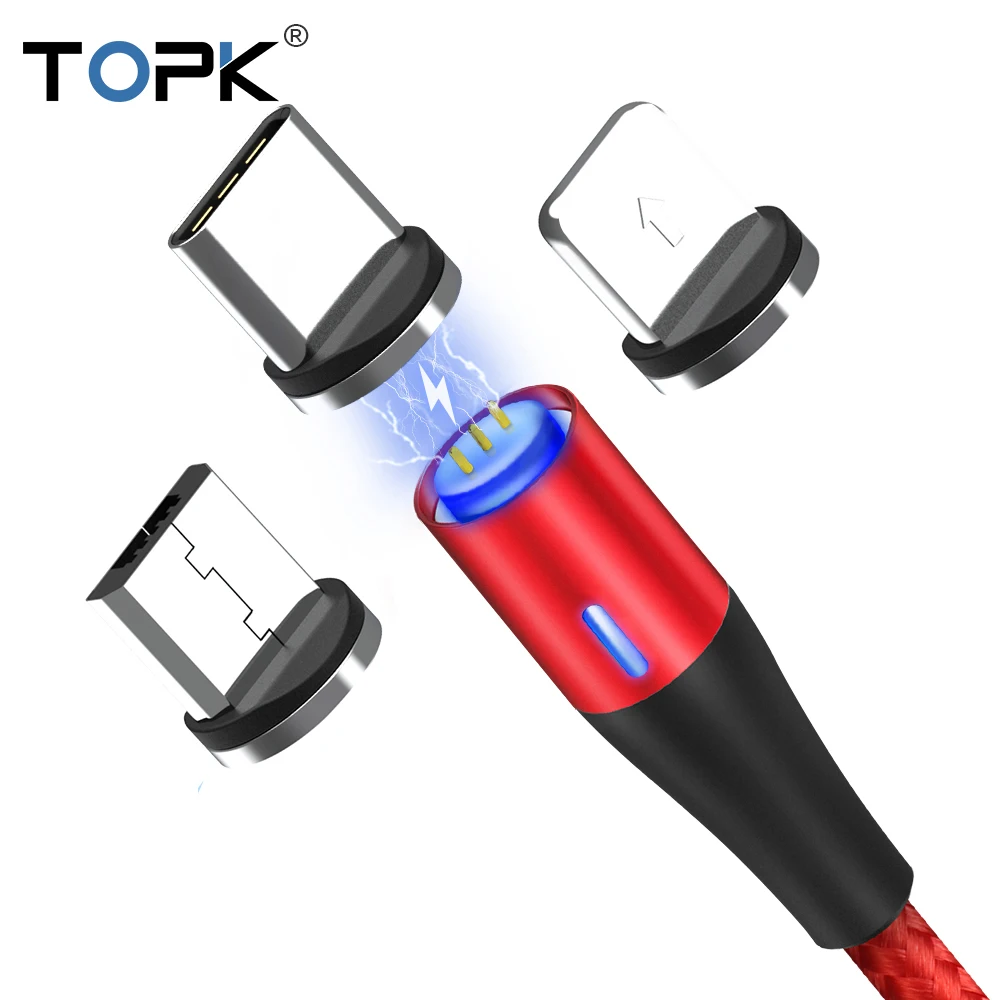 

Free Shipping TOPK AM60 1M 3 in 1 18W QC 3.0 Magnetic USB Charger Cable, Black/red
