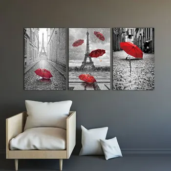 Canvas Painting Decor For Home Wall Art Black And White Eiffel Tower With Red Umbrella On Paris Street Romantic Picture Buy Canvas