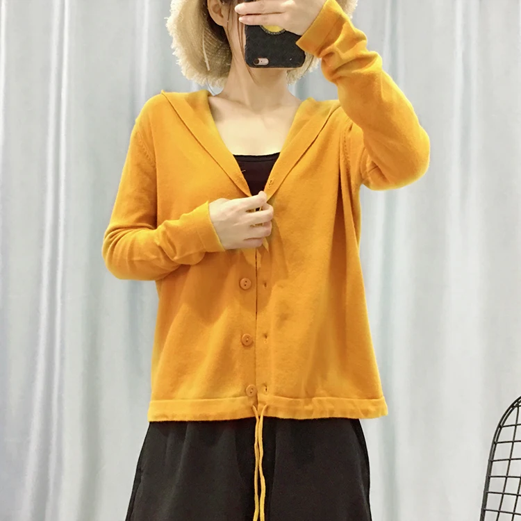 
causal lightweight outwear with botton hooded ladies cardigan sweaters 