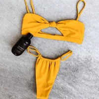 

Brazilian Cut Knot Tie Front Bandeau Cheeky Bikini Swimwear Set