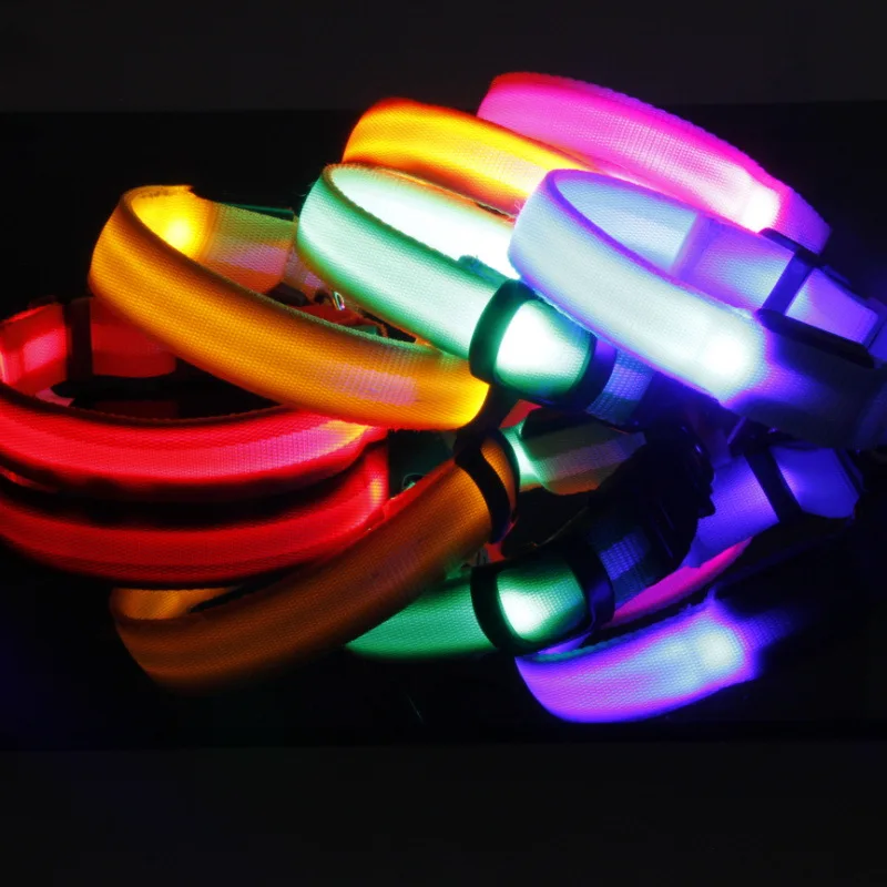 

LED Lights Dog Pets Collars Adjustable Polyester Pet Dog Cat Puppy Safe Luminous Collars, Color
