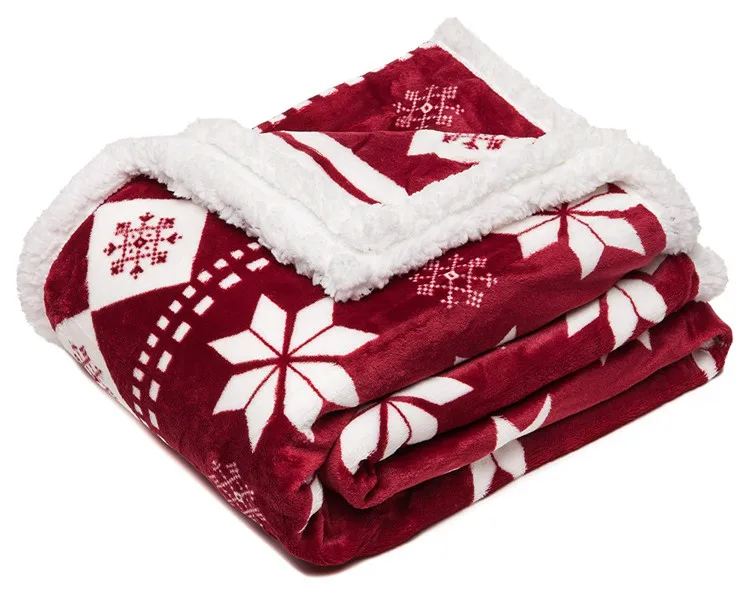 Super Soft Fleece Sherpa Holiday Luxurious Snuggly Cozy Warm Hypoallergenic Vibrant Burgundy Red and White Throw Blanket
