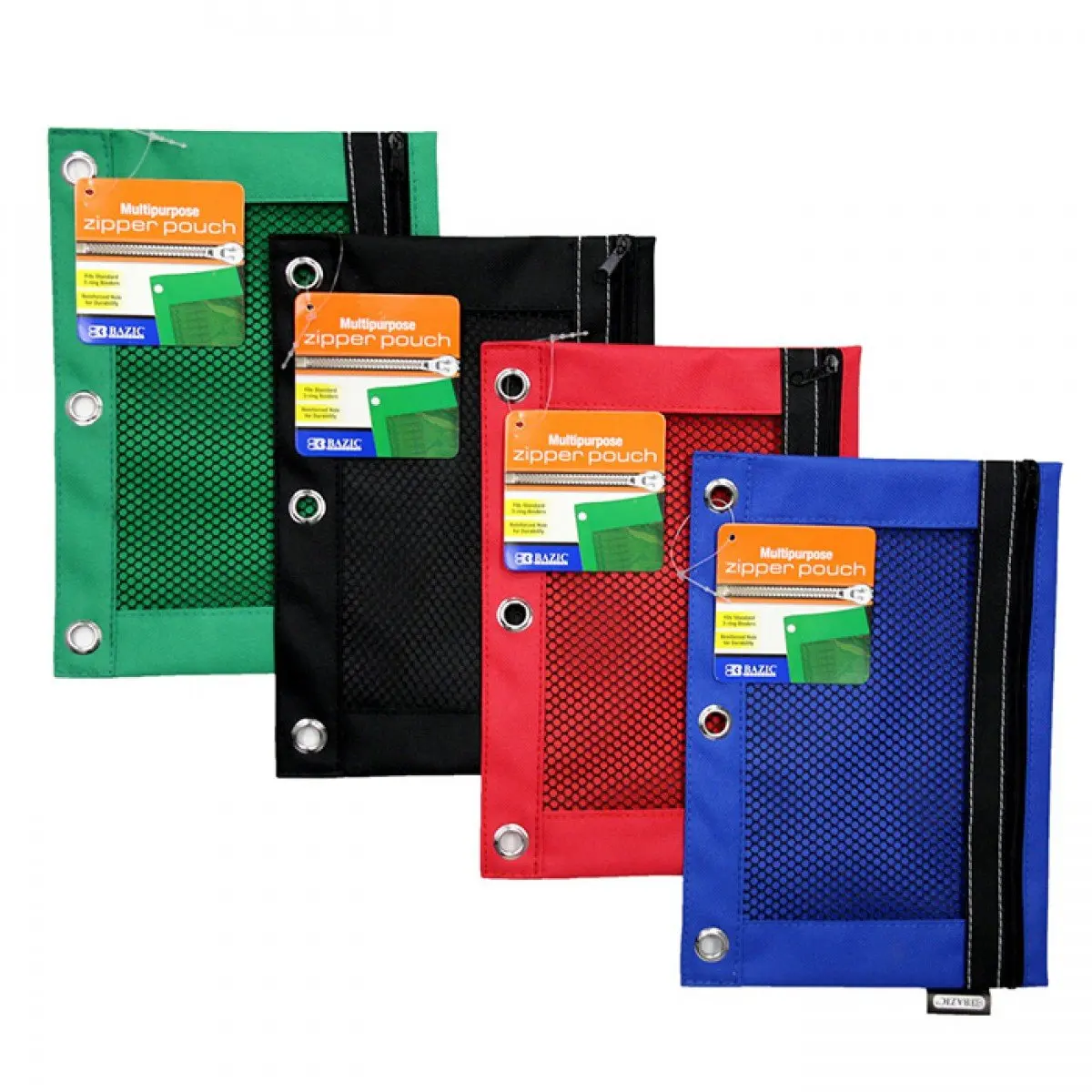 Bazic 3-Ring Pencil Pouch with a Mesh Window, Colors May Vary (803) (2-Pack)