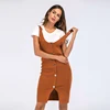 Summer women clothes strap skirt clothes button split slit knit women dresses strap casual dresses slim dress
