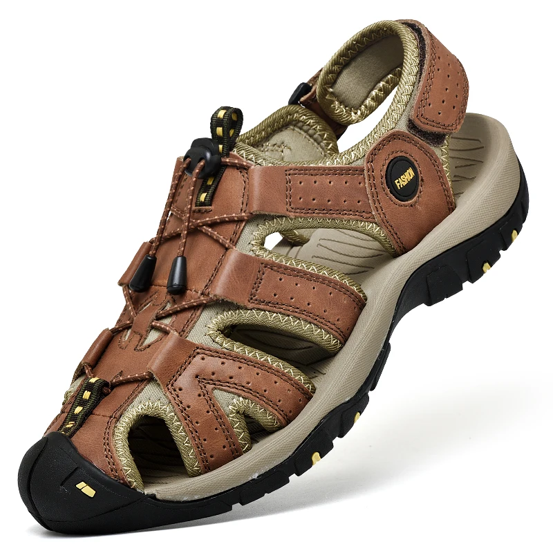 
Custom Logo Mens Genuine Leather Sandals outdoor beach shoes 