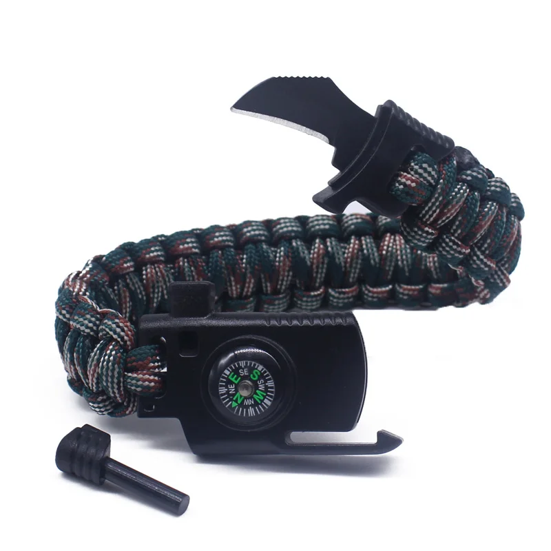 

Manufacturer Compass Wholesale Custom Logo Outdoor Survival Paracord Bracelet Knife with Fire Starter, Different colors for option