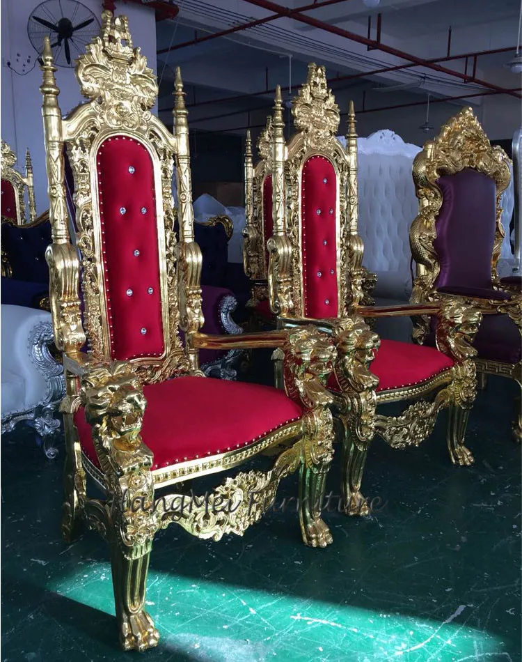 批发皇家木雕婚礼古董国王狮子宝座椅子