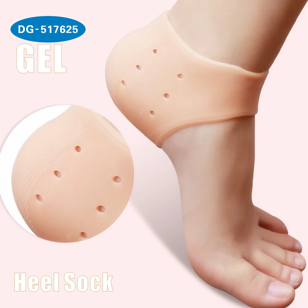 

foot care moisturizing Silicon Gel Spa heel socks with holes, Beige or white