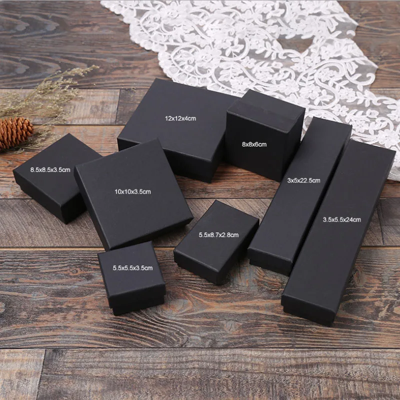 Gift Jewelry Box Exquisite Custom Logo Black Kraft Paper Necklace