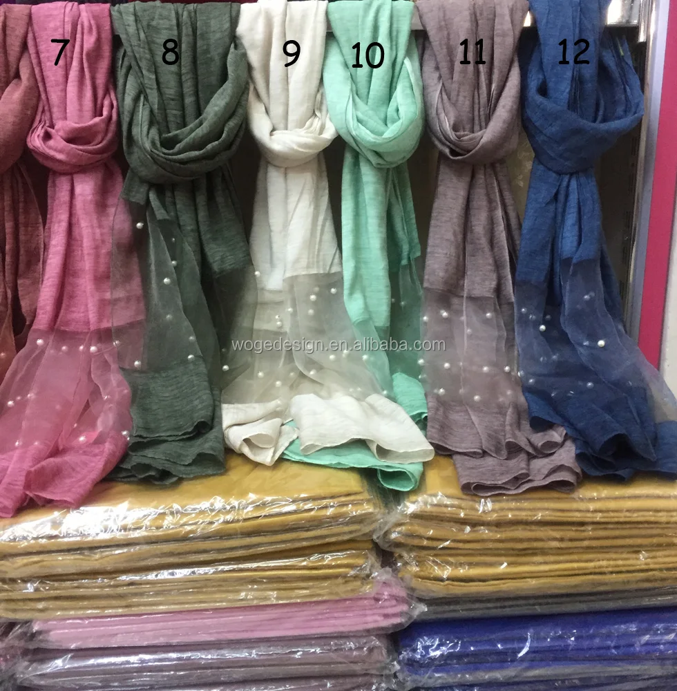 
New arrival arabe islam beautiful femme hot stylish prayer shawl scarfs large tie dye color polyester blend cotton pearl hijabs 