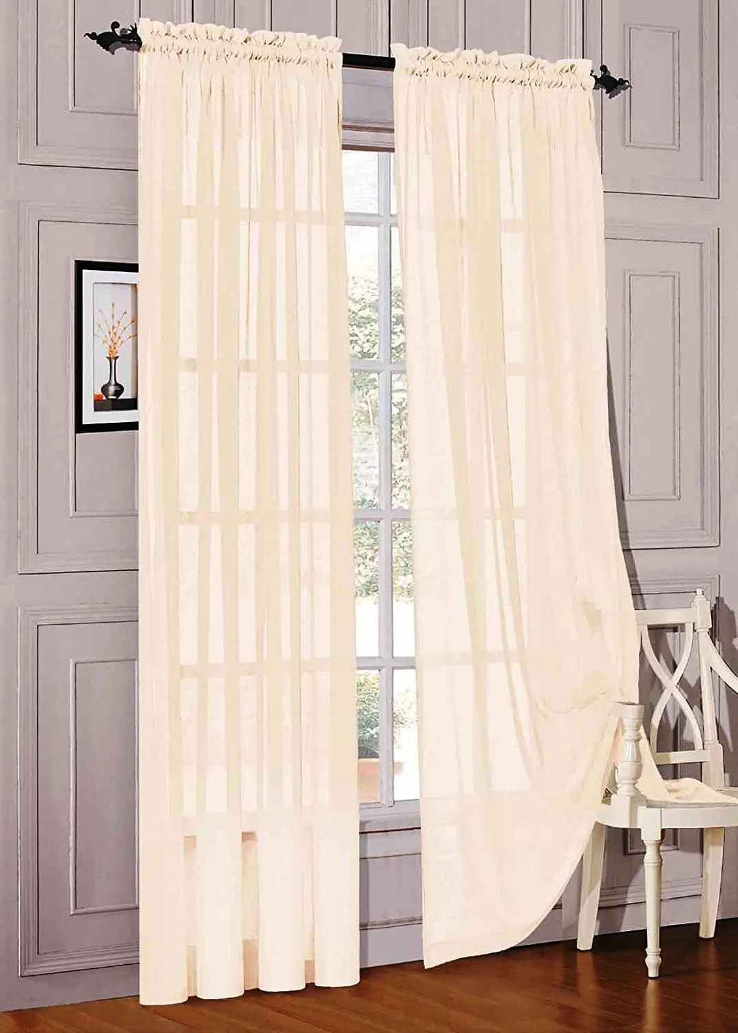 Ready Made Beautiful Solid Sheer Window Elegance Curtains for Home Decor