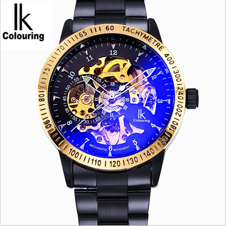 

IK colouring Men 's automatic mechanical stainless steel hollow waterproof watch, Colourful