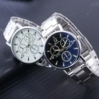 

New neutral watch color blue glass Geneva false three eyes steel band watch men's quartz watch