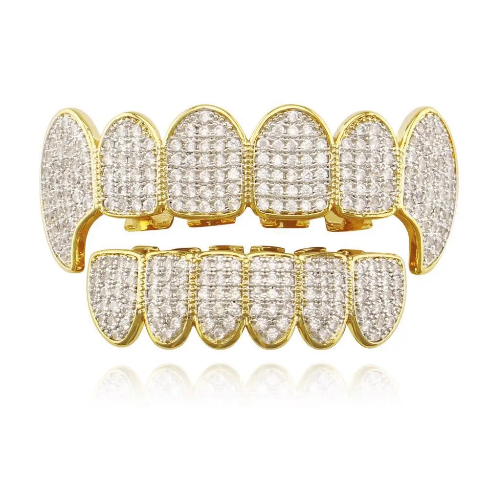 

iced out cz gold dental grill teeth grills set design for men, Gold/rhodium/black teeth grillz