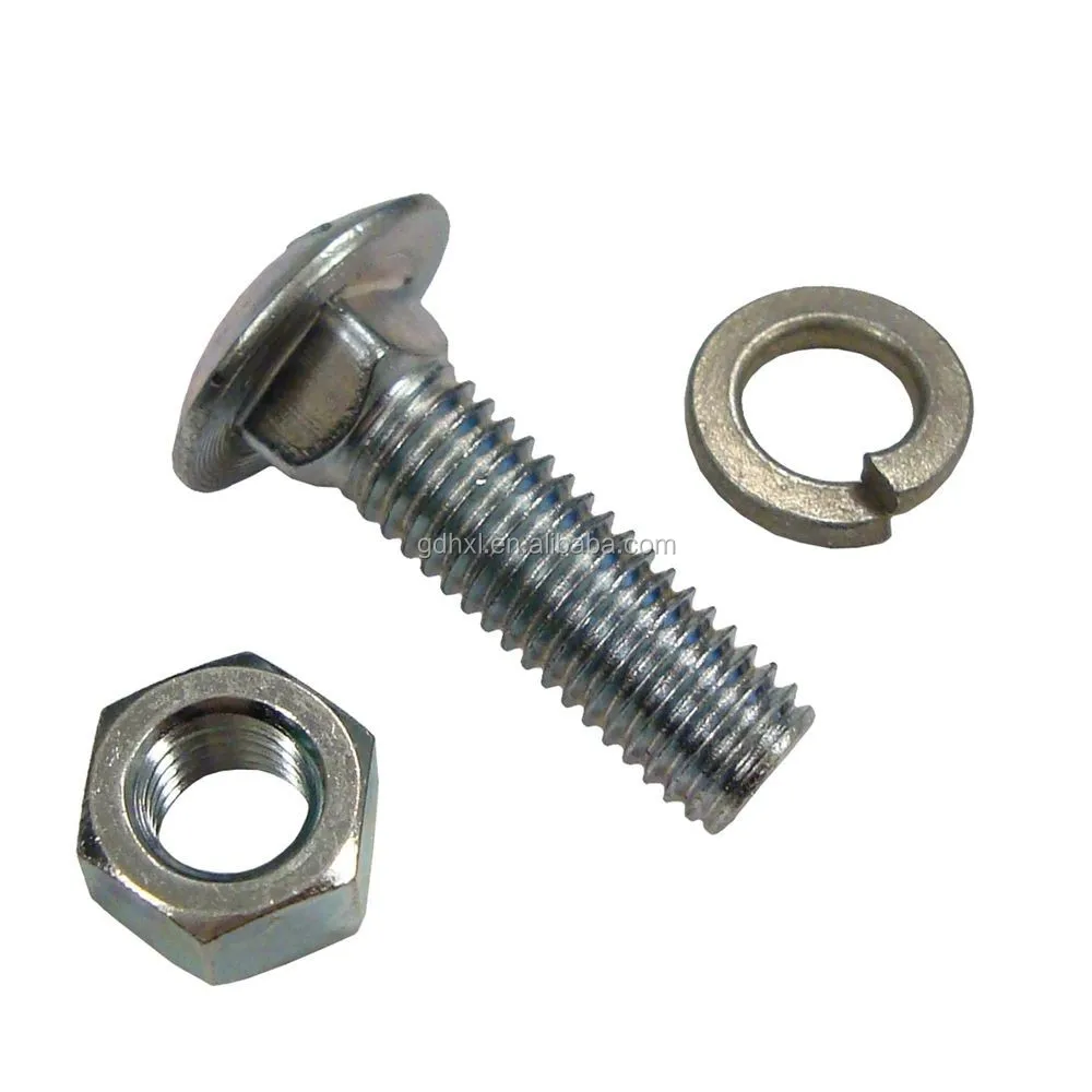 Zinc Plated Steel Flat Head Square Hole Carriage Bolt With Nut Washer