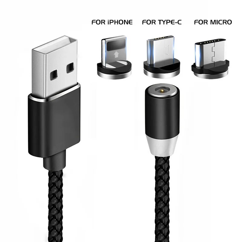 

3 in 1 Magnetic Phone Charger Cable,Magnetic Micro USB Otg Cable,Mobile Charger Cable For IOS, Black