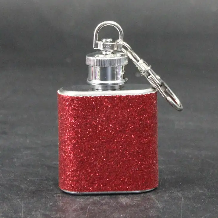 

O225 1oz Mini Portable Whiskey Wine Bottle Stainless Steel Sequins Hip Flask with Keychain