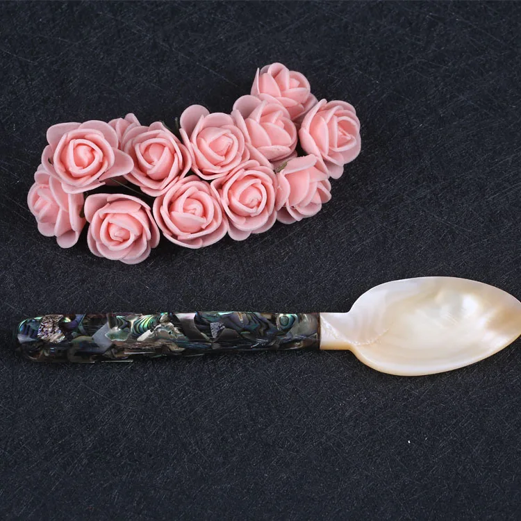 

Hand Carved Mother of Pearl Seashell spoon, Black