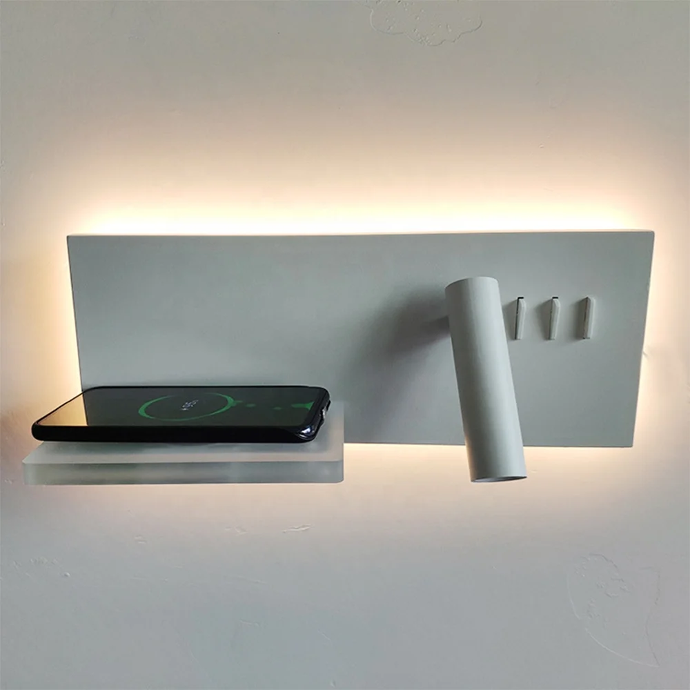 modern hotel 90Degree Wall living room 3W reading light QI Wireless charging Headboard reading bed bedside wall led lamp