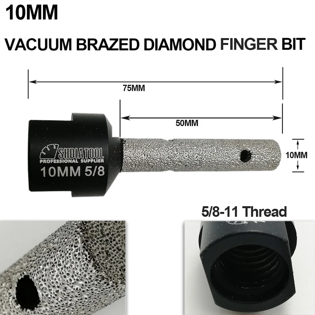 diatool 10mm Vacuum brazed drill bit diamond finger bits for both drilling and milling ceramic marble granite 5/8-11