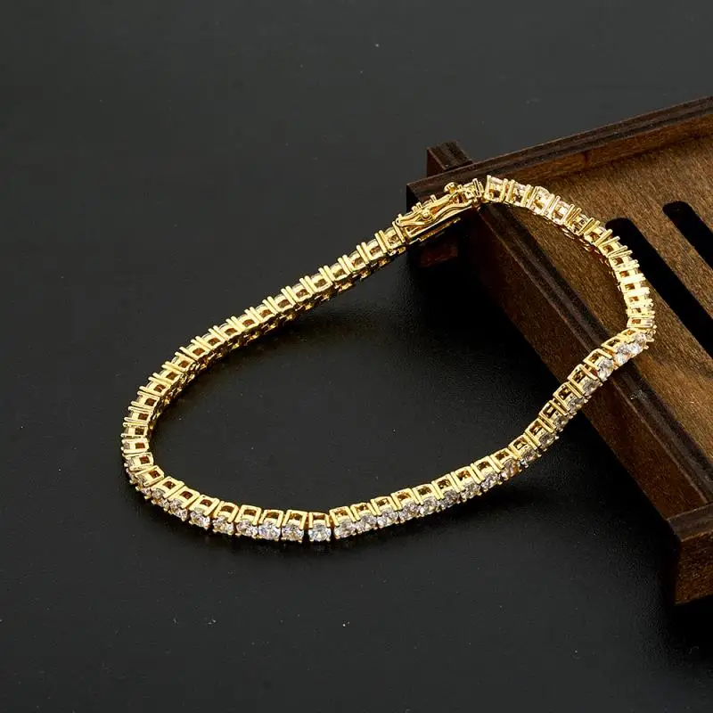 5mm*8"  14K Gold Plated Iced Out Tennis Chain - Mens womens hiphop Charm  Bracelet