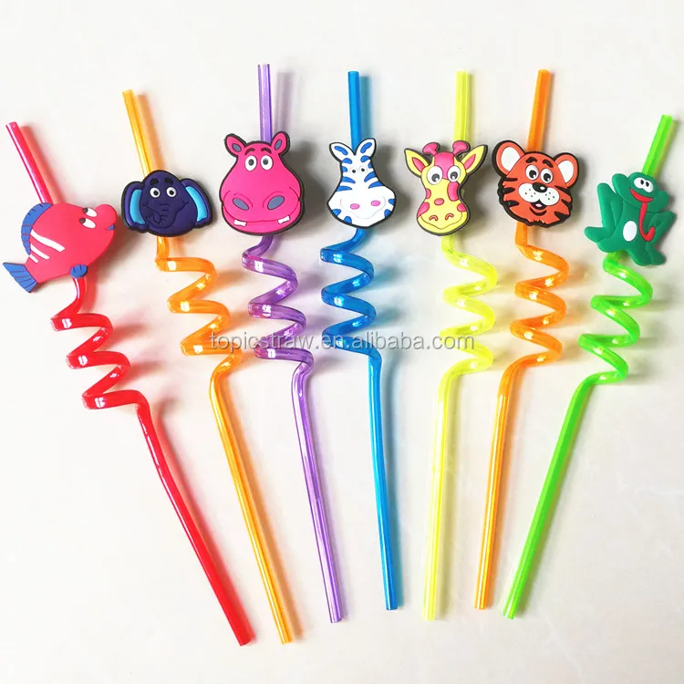 Cute Decorative Swirly Drinking Straws With Plastic Figure Buy