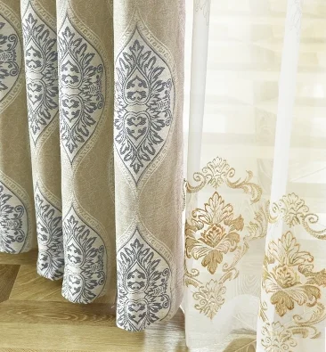 Crystal Bead Window Curtains Jacquard Blackout Curtain Wooden