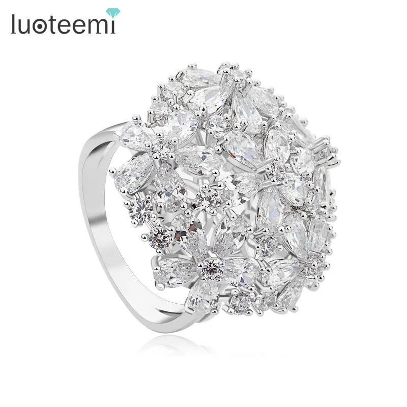 

LUOTEEMI Free Shipping Wholesale New Luxury A AA Clear Cubic ZIrconia Elegant Big Flower Women Bridal Engagement Wedding Rings