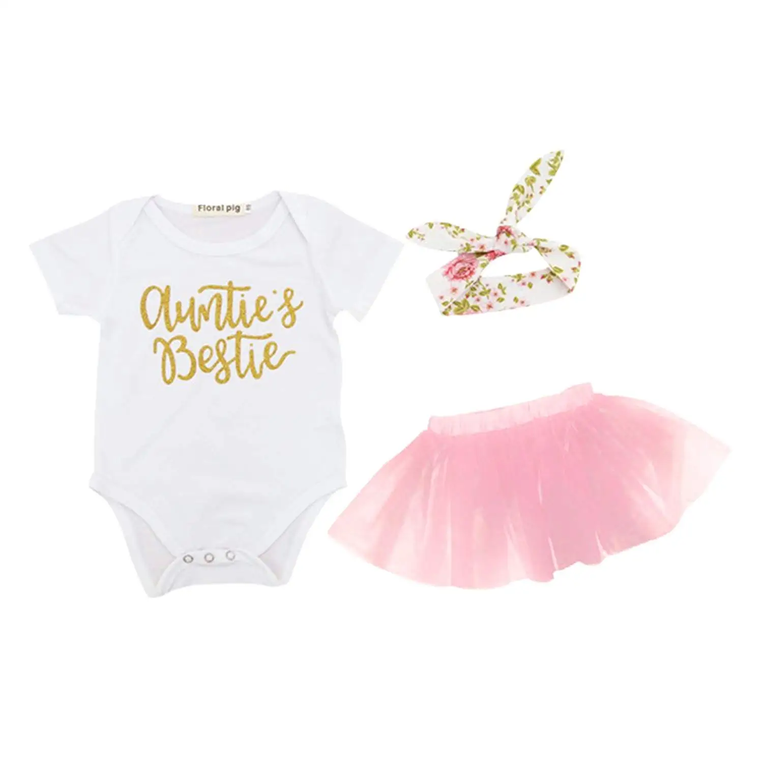 OUTGLE Newborn Baby Girl Romper Headband Outfits Set Pink Tutu Skirt