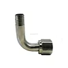 1/4 FFL swivel to 3/8 barb stainless steel beverage fitting 90 degree EMT elbow