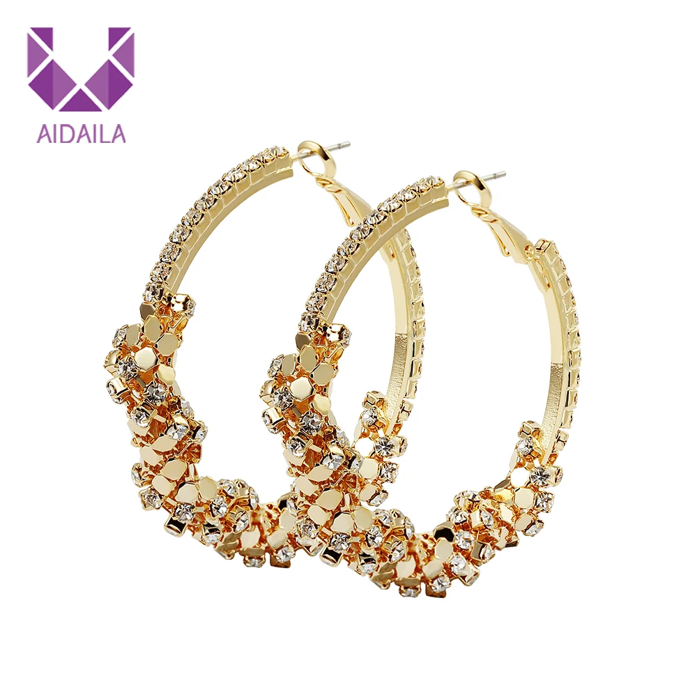 

AIDAILA Charm Wholesale 18k Gold Plated Large Shiny Diamond Hoop Earrings For Women, As show