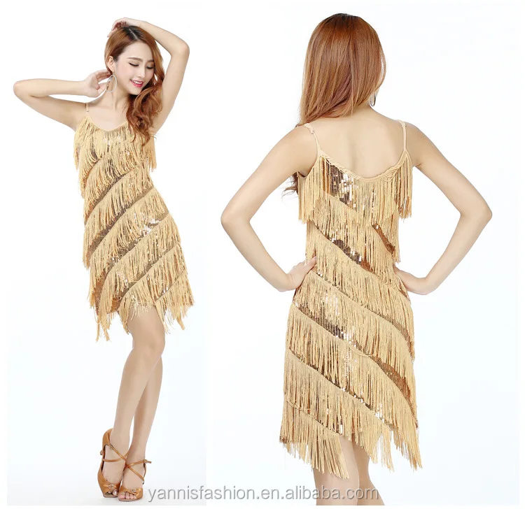 

Woman Girls Ballroom/Tango/Rumba/Latin dance dress flapper fringe 1920s gold vintage great gatsby sequin party dress for dancer, Can be customized
