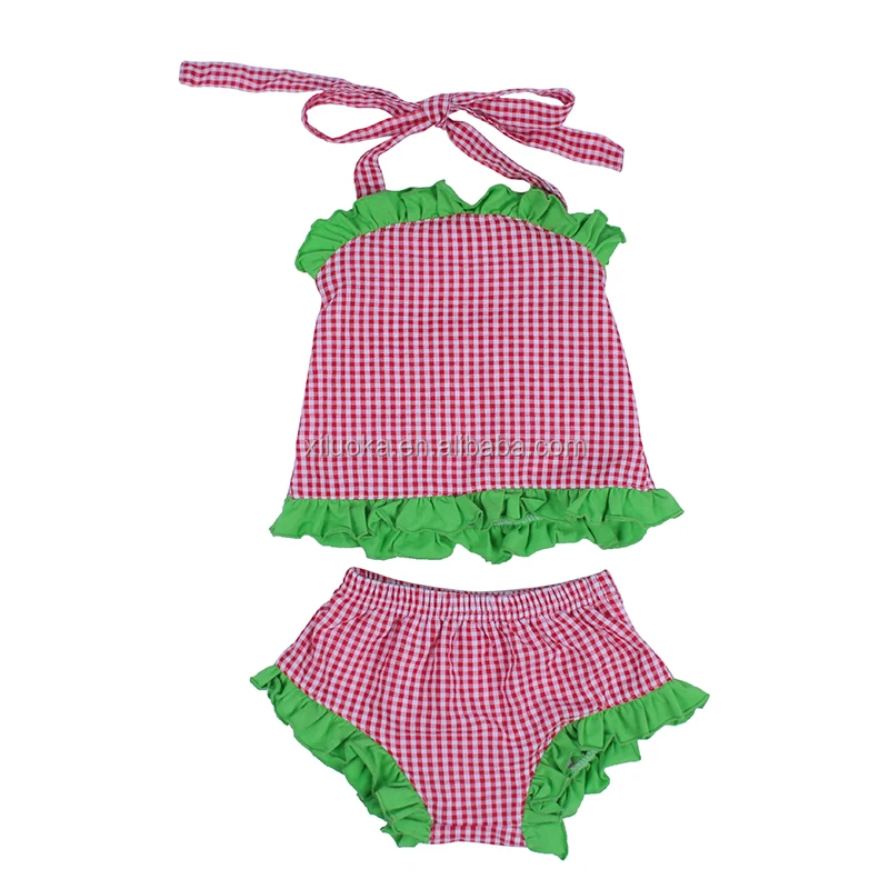 

Children's wear lovely kids clothes two pieces set red sling ruffle baby girls outfits, Picture