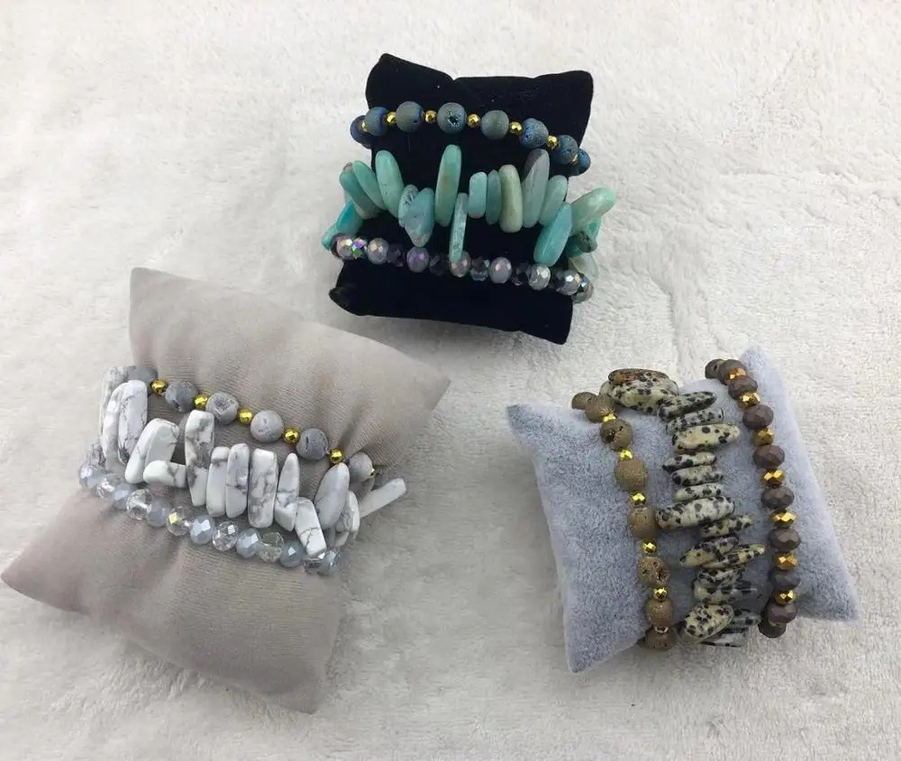 

Luxury Semi-precious stone strands stretch bracelet set, As picture show