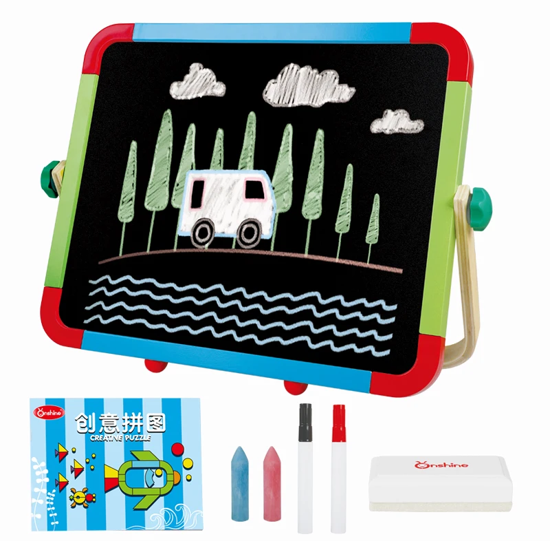New design kids painting educational toy double sided wooden kids black and white drawing board toy for kids