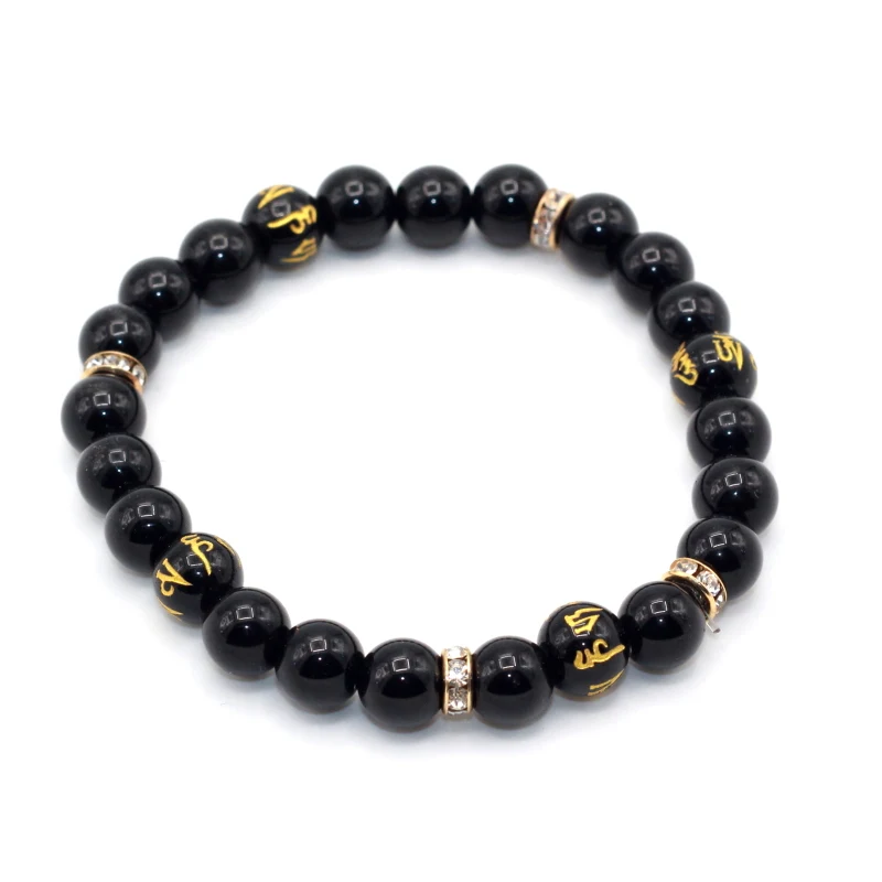 

Tibetan Style 8mm Onyx Om mani padme hum Mantra Beaded Yoga Natural Stone Men Bracelet, Any other colors you want