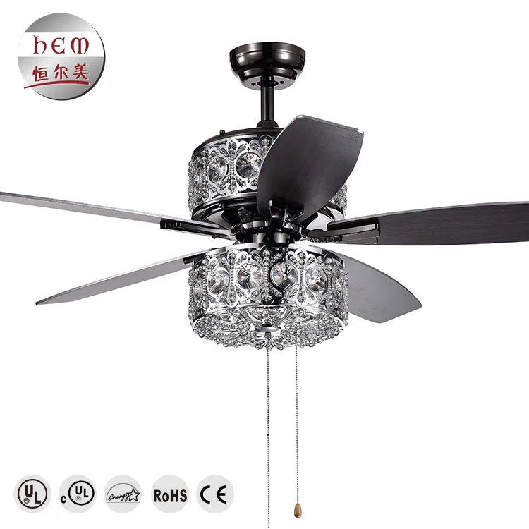 
Luxury fashion energy star crystal ceiling fan lamp for living room 