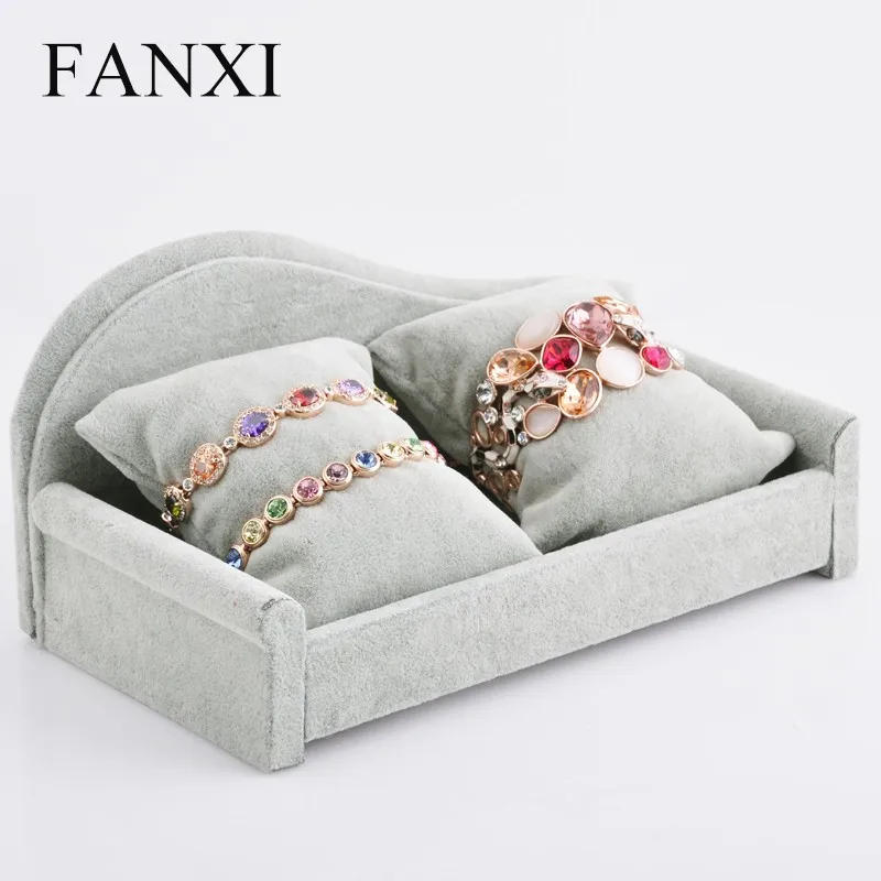 

FANXI Factory Wholesale Bangle Bracelet Jewelry Display Stand Grey Ice Velvet Sofa 2 Pillows Velvet Watch Display, Grey/coffee/black/customized color for velvet wtach display
