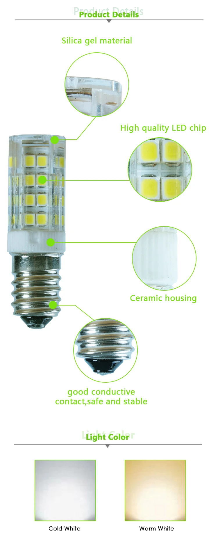 220V Crystal LED Light Bulb E14 51LED 2835 5W 380-420LM