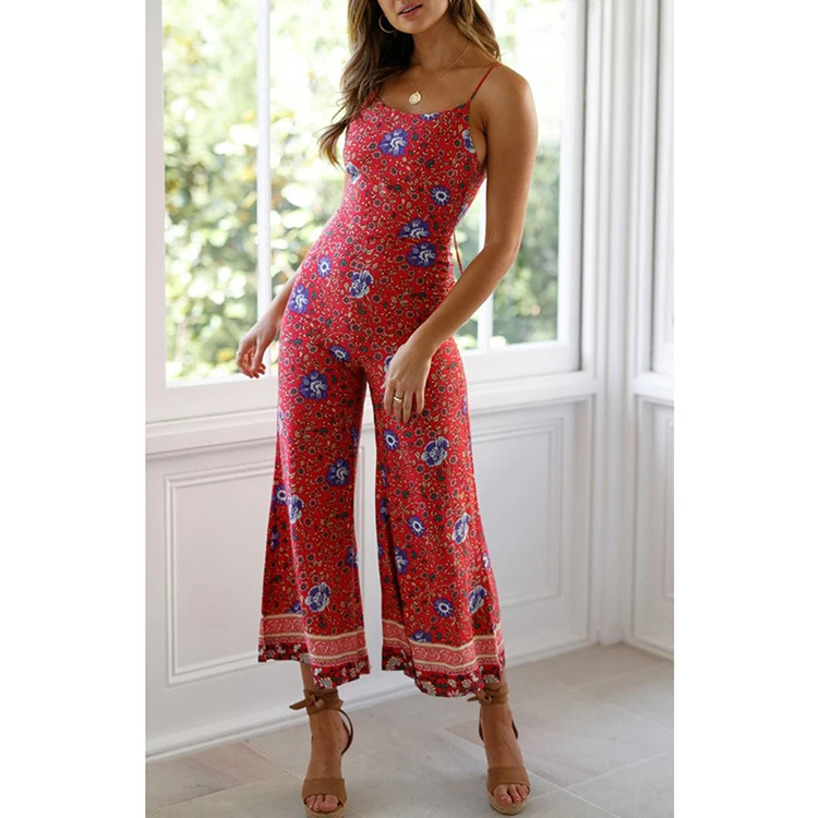 

Hot Sale Wide Leg Pants Sexy Summer Print Women Sexy One Piece Jumpsuit, Shown