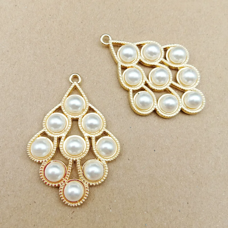 

Korean version jewelry accessories pearl peacock tail pendant accessories necklace earrings pendant handmade DIY materials, Gold