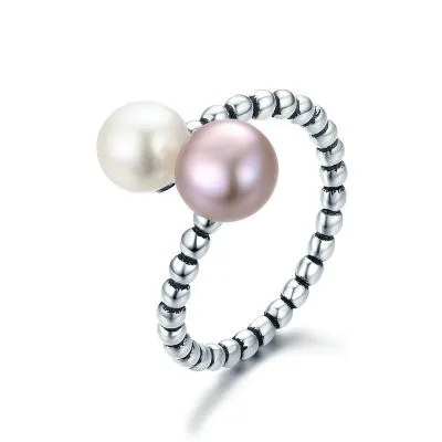 

Custom Style Graceful Natural Freshwater Pearl 925 Sterling Silver Open Finger Ring, As pictures