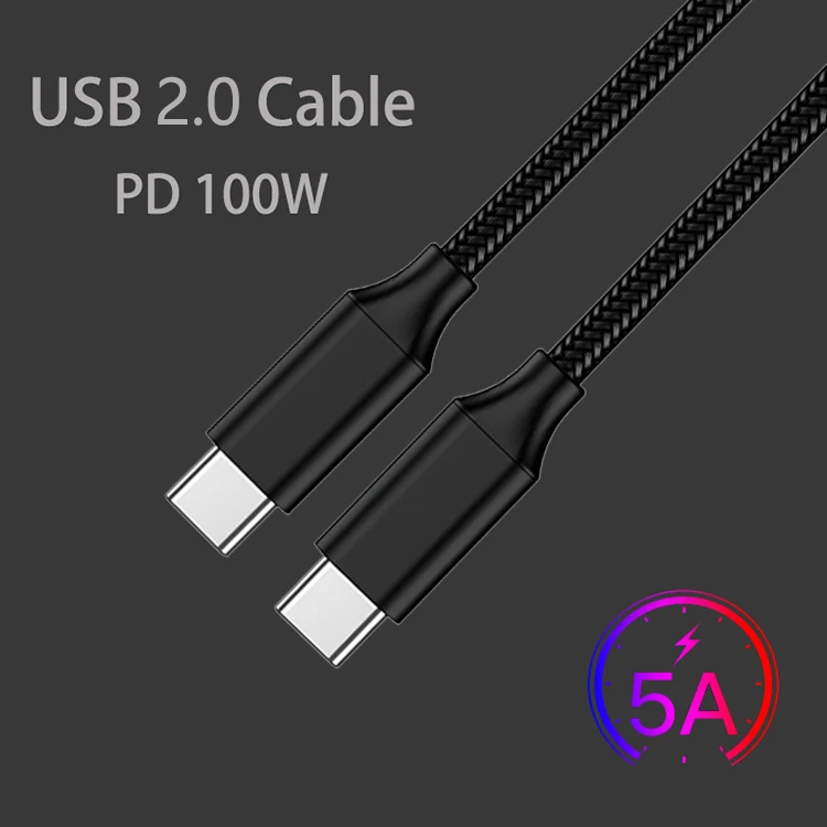 
Nylon braided USB 2.0 Gen 1 type C to type C 5A with E-mark chip PD 100W charging cable for MacBook Laptop 