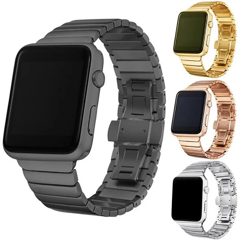 

Stainless steel strap for apple watch band 38mm 42mm iwatch series4 series3 series2 series1 Butterfly Buckle strap, Black/silver/gold/rose gold